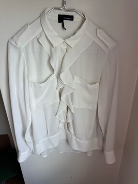 The Kooples White Ruffle Front Blouse Size Small